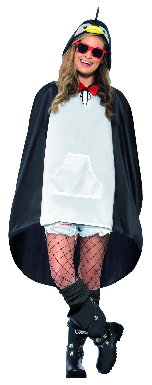 Penguin Party Poncho, Black & White, with Drawstring Bag