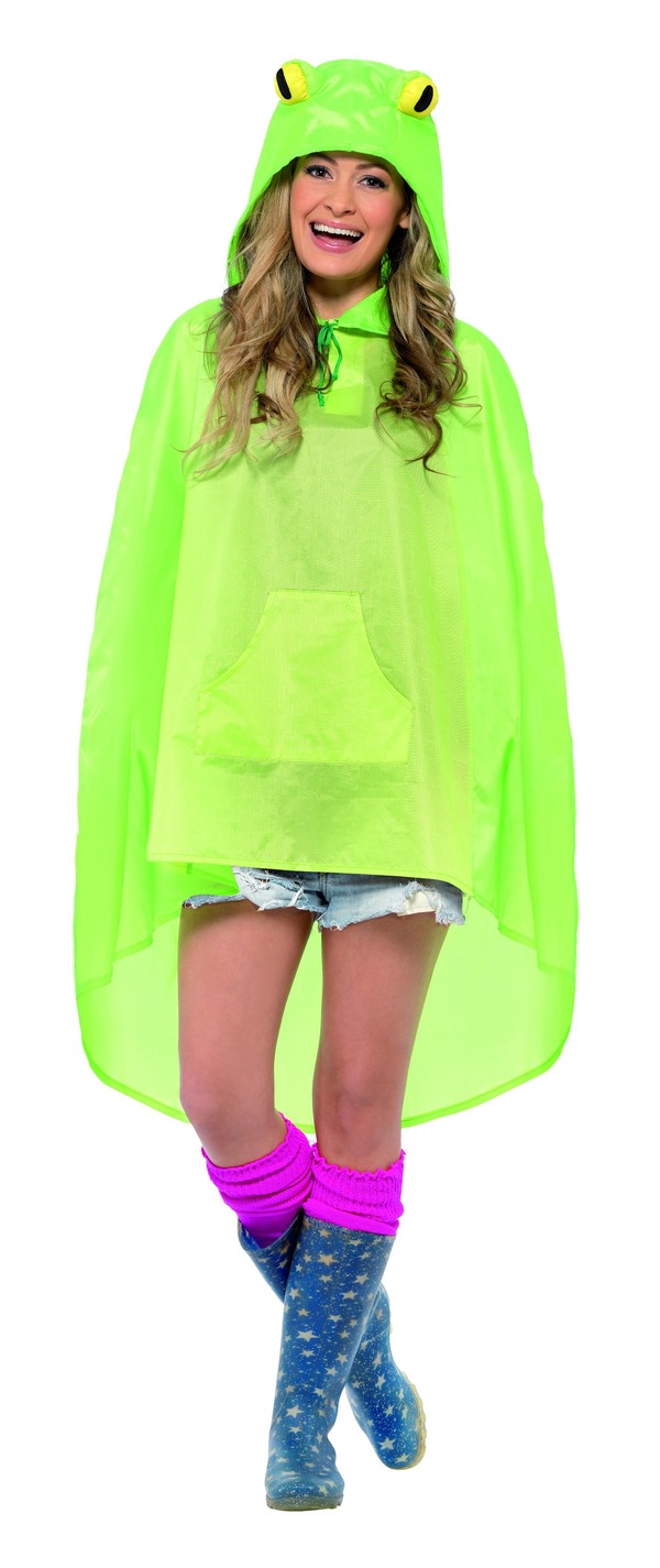 Frog Party Poncho, Green, with Drawstring Bag