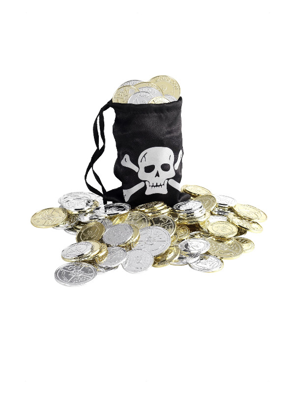 Pirate Coin Bag, Black, with Coins