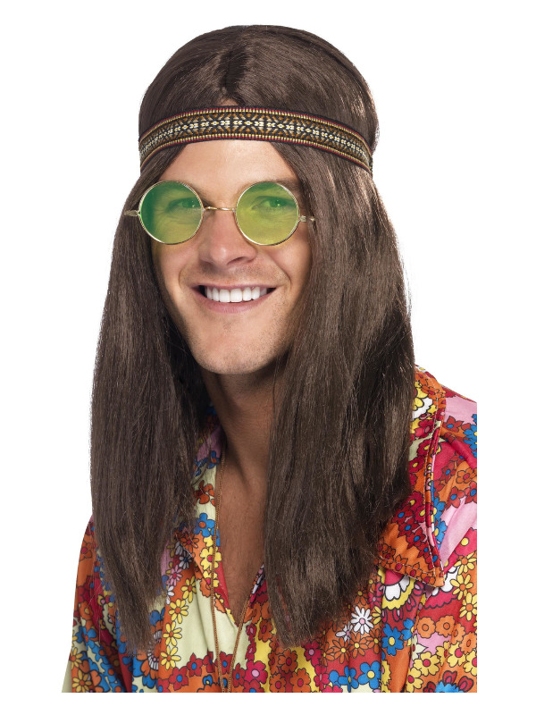 Mens Hippie Kit, Brown, with Headband, Specs and Necklace