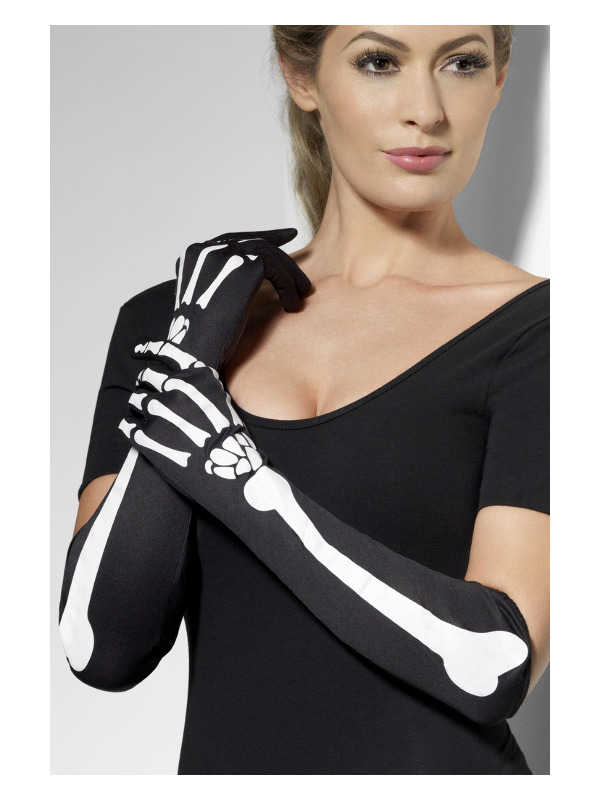 Skeleton Gloves, Black, Long