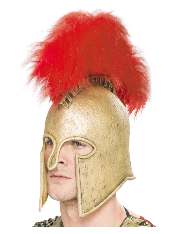 Roman Armour Helmet, Gold, with Large Plume, Deluxe, Latex