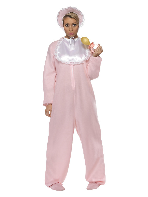 Baby Romper Costume, Pink, with Fleece Bodysuit, Bonnet & Bib