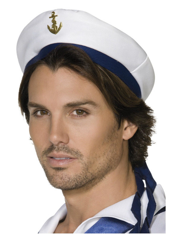 Sailor Hat, White, with Blue Band and Gold Anchor