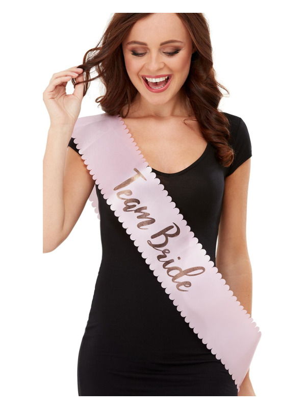 Team Bride Sash, Pink & Gold, with Scalloped Edge