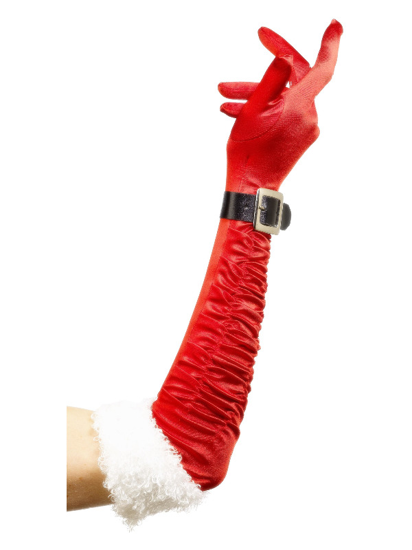 Long Santa Gloves, Red, with Belt