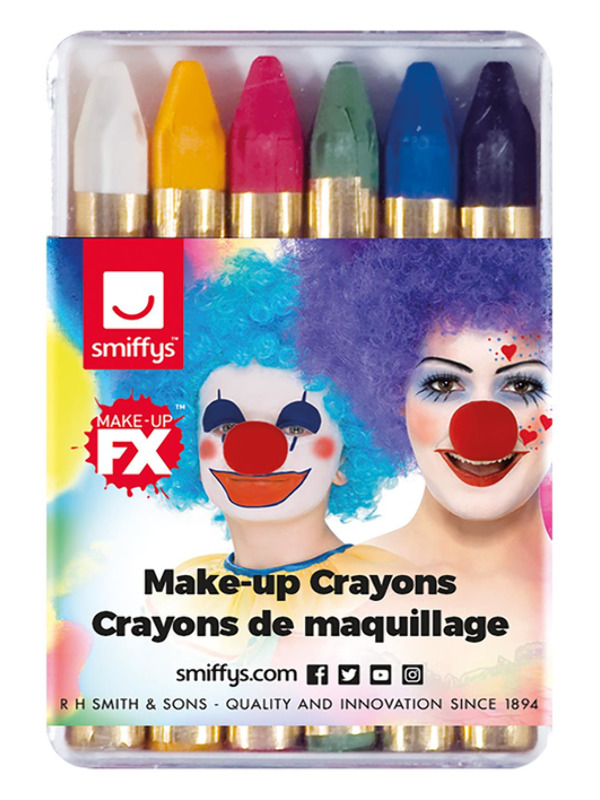Smiffys Make-Up FX, Carnival Face/Body Crayon Sticks, Grease, 6 Colour Pack, 12 Packs in Polybag