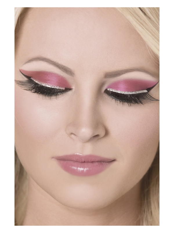 Eyelashes, Black, with Silver Glitter, Contains Glue