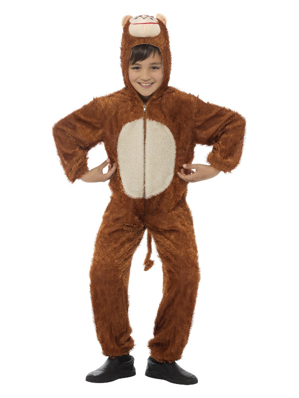 Monkey Costume, Brown, with Hooded Jumpsuit