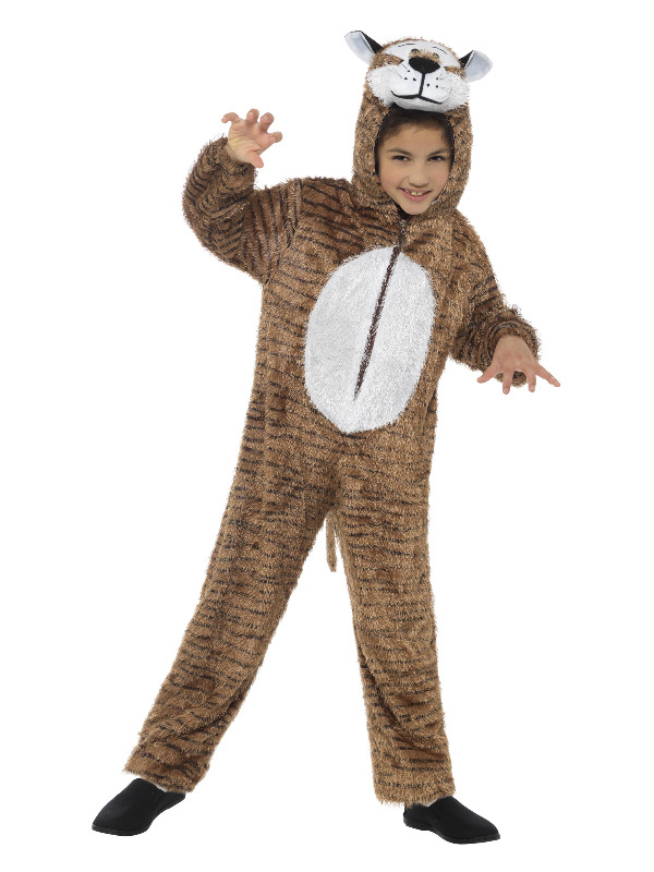 Tiger Costume, Brown, with Hooded Jumpsuit