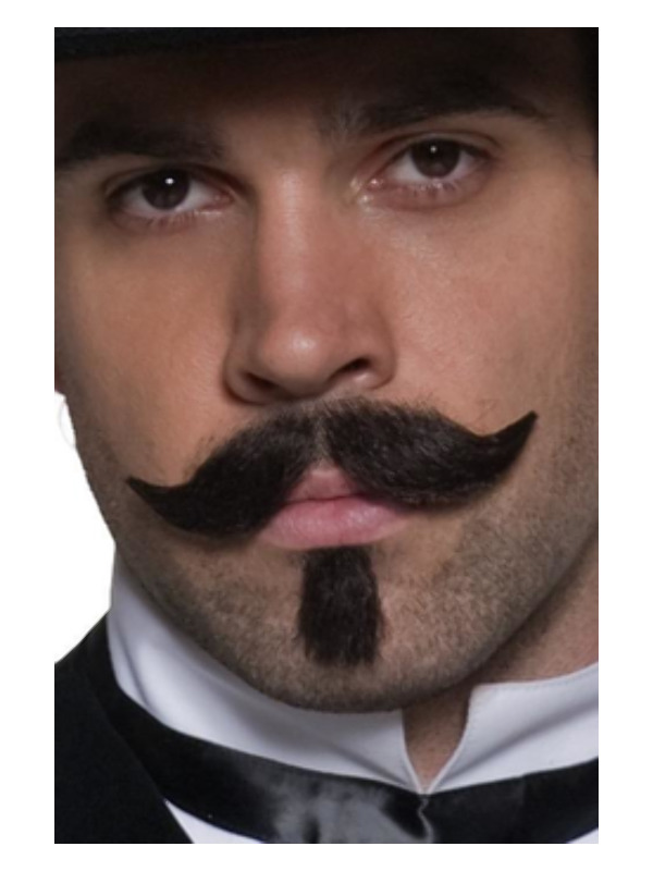 Authentic Western Gambler Moustache, Brown, Curled Tash and Small Beard, Self-Adhesive