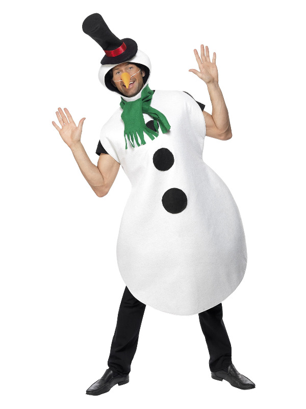 Snowman Costume, White, with Tabard, Scarf, Hat & Carrot Nose