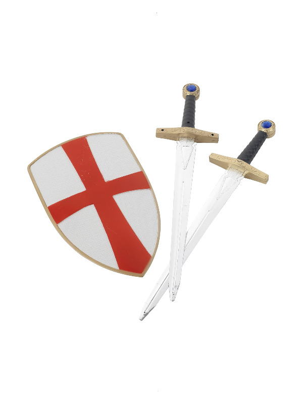 Knight Crusader Set, White, with Two Swords & Shield, 50cm/ 20in