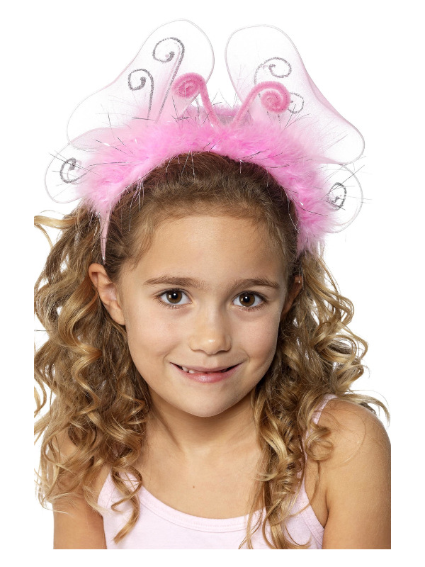 Girl's Flashing Headband, Pink, with Butterfly Wings, Marabou and Tinsel