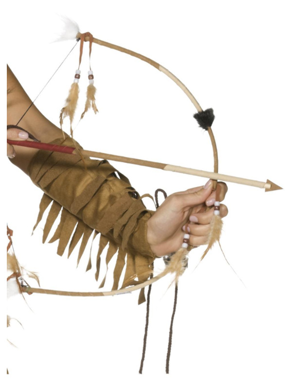 Native American Inspired, Brown, Feathered Bow and Arrow Set Deluxe