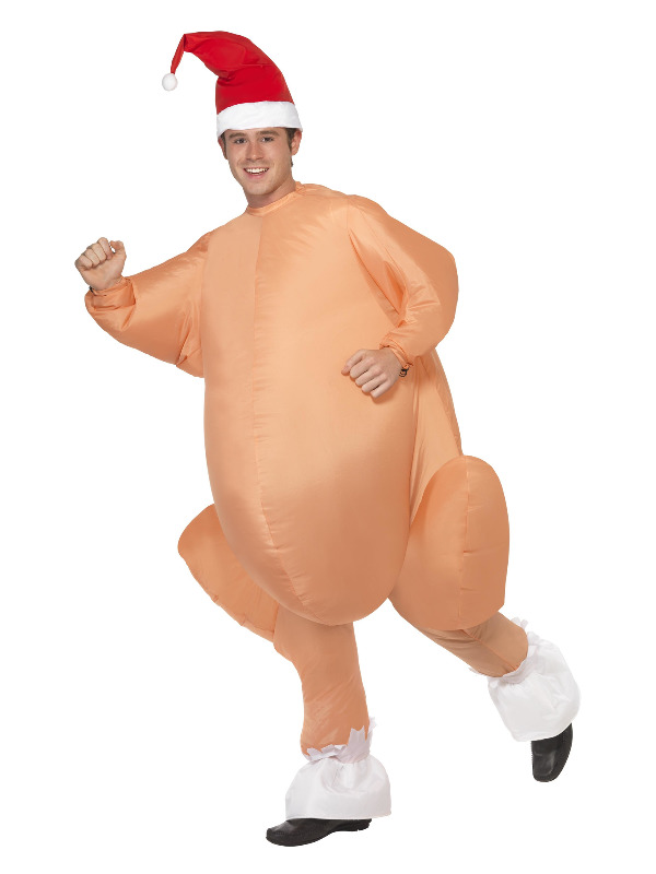 Inflatable Roast Turkey Costume, Nude, with Bodysuit, Hat & Self Inflating Fan