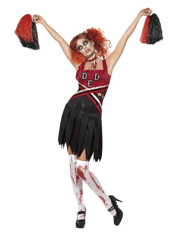 High School Horror Cheerleader Costume, Red & Blac
