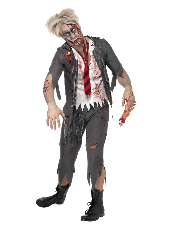 High School Horror Zombie Schoolboy Costume, Grey