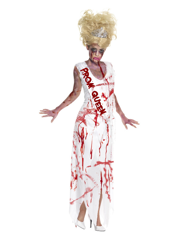 High School Horror Zombie Prom Queen Costume, Whit