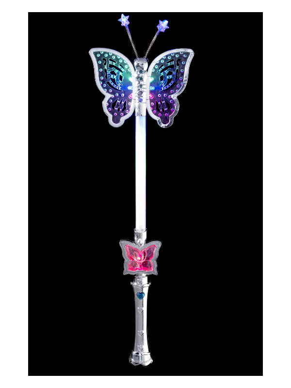 Butterfly Wand, Silver, Light Up, Multi Function, 40cm / 16in