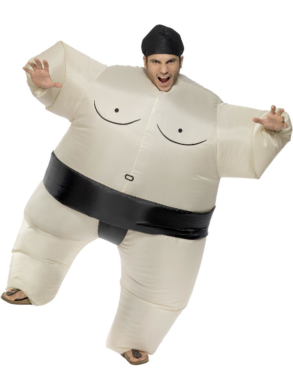 Sumo Wrestler Costume, White, Inflatable Bodysuit with Headpiece