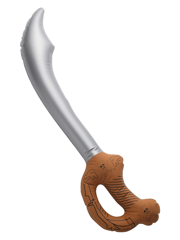 Inflatable Pirate Sword, Brown, Approx 61cm / 24in with Skull Print