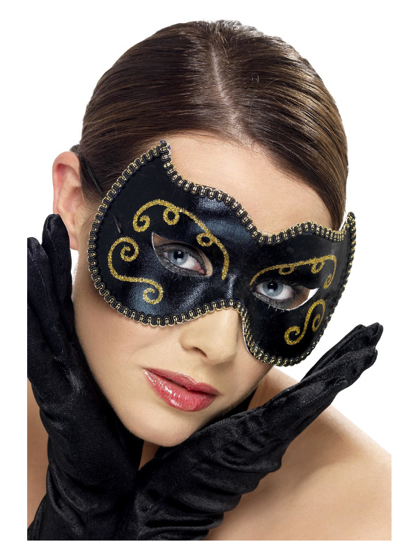 Persian Eyemask, Black, with Glitter Effect and Braided Edge