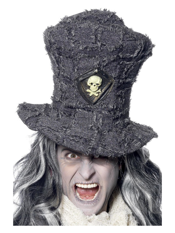 Gravedigger Top Hat, Grey, with Skull Emblem