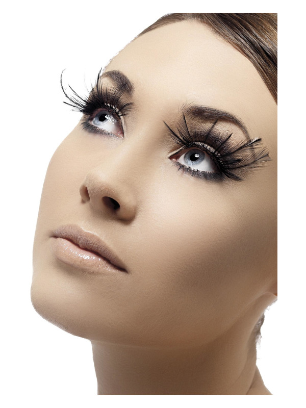 Eyelashes, Black, with Feather Plumes, Contains Glue
