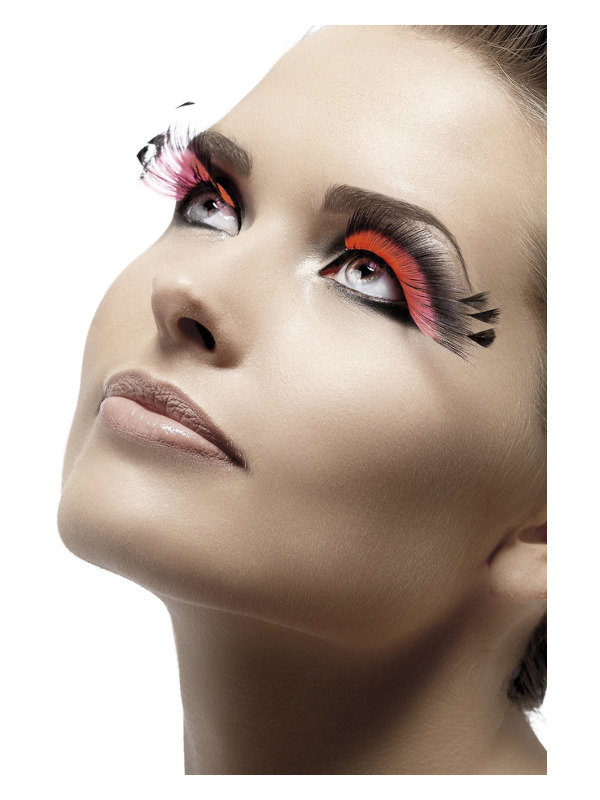 Eyelashes, Black & Pink, Feather Plume, Contains Glue