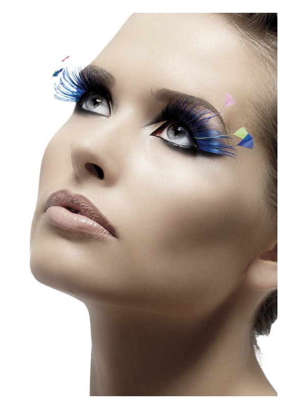 Eyelashes, Blue, with Feather Plumes, Contains Glue