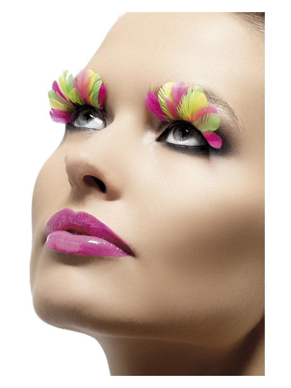 Eyelashes, Multi-Coloured, Neon, Feather, Contains Glue