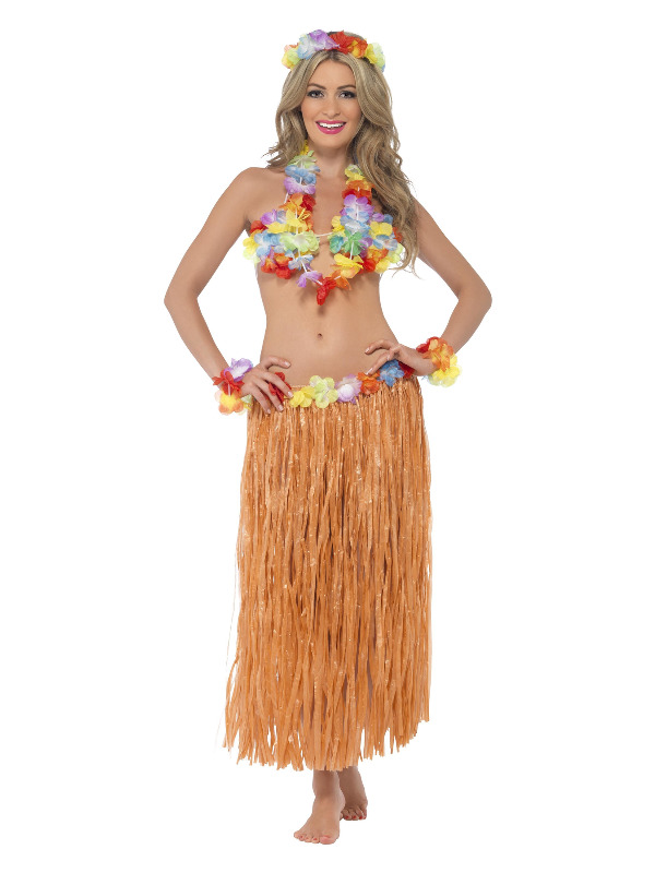 Hula Honey Instant Kit, Mixed Colours, with Skirt, Headpiece, Wrist Cuffs, Lei and Bra