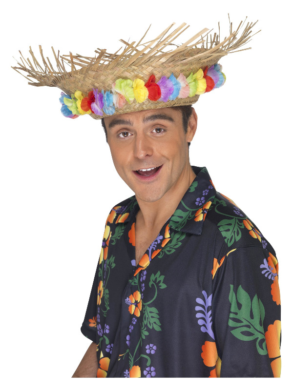 Beach Hat, Straw, with Flowers