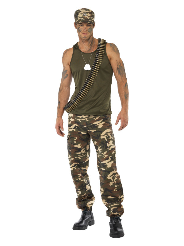 Deluxe Khaki Camo Costume, Male, Khaki Green