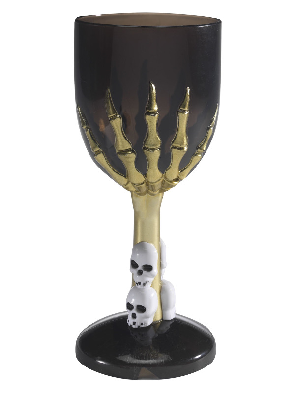 Gothic Wine Glass, Black, with Skeleton Hand Stem