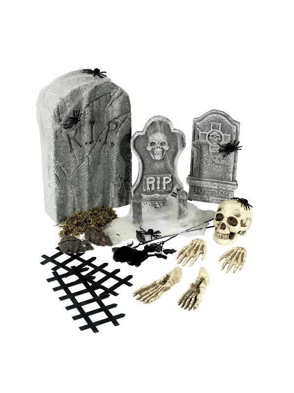 24 Piece Graveyard Collection, Grey, with Tombstones & Accessories