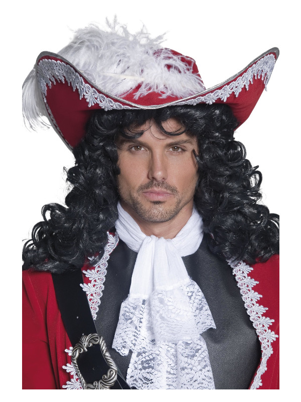Authentic Pirate Hat, Red, with Silver Trim and Feather