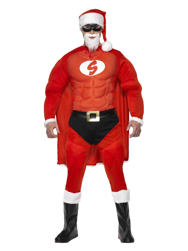 Super Fit Santa Costume & Beard, Red