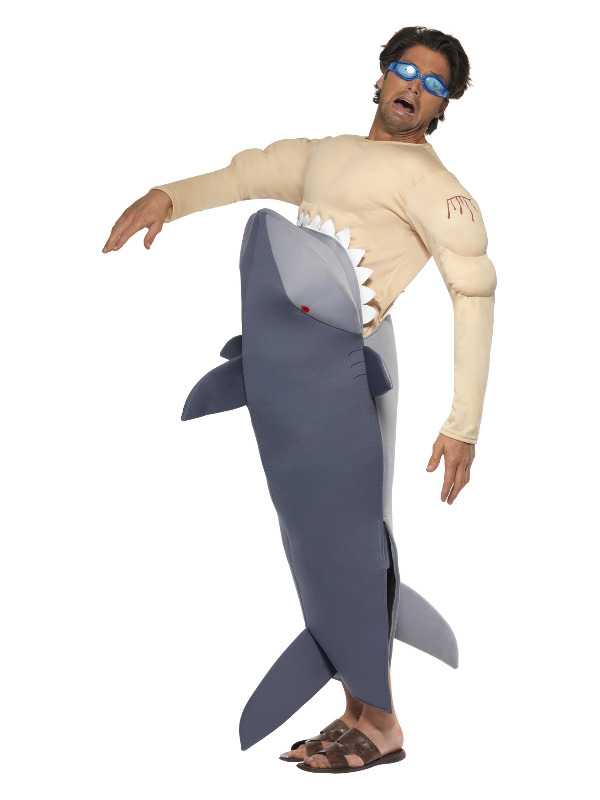 Man-Eating Shark Costume, Grey, with Shark Bodysuit & Goggles