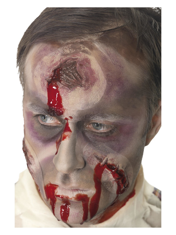 Smiffys Make-Up FX, Hole in The Head/Bullet Wound Latex Scar, Red, with Blood, Self Adhesive