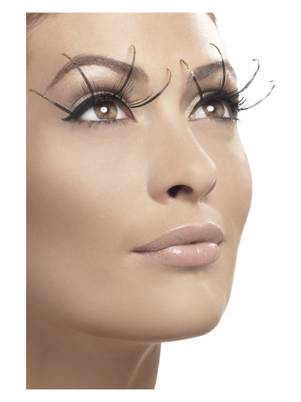 Eyelashes Long with Golden Tips, Black, contains Glue