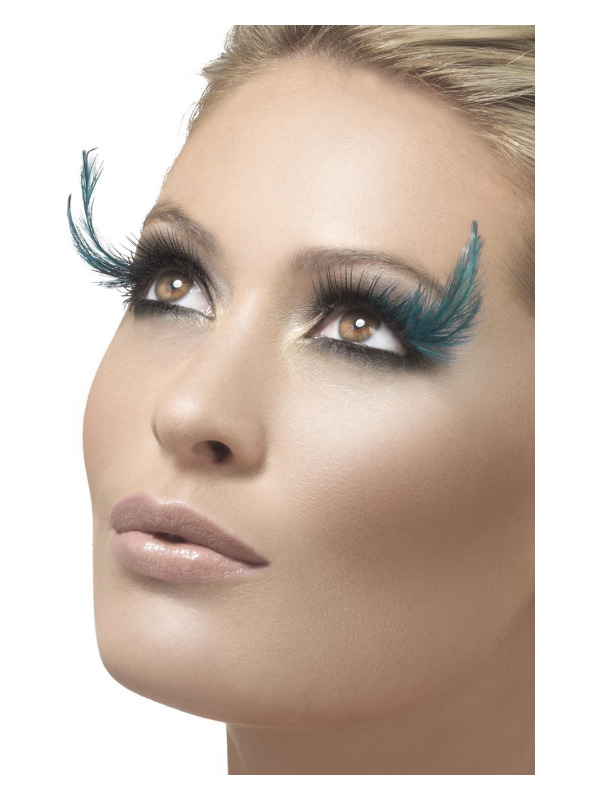 Eyelashes, Black & Green, with Feather Plume, Contains Glue