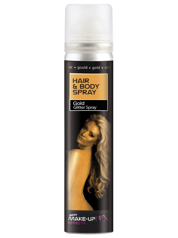 Smiffys Make-Up FX, Hair & Body Spray, Gold, Glitter, 75ml Can