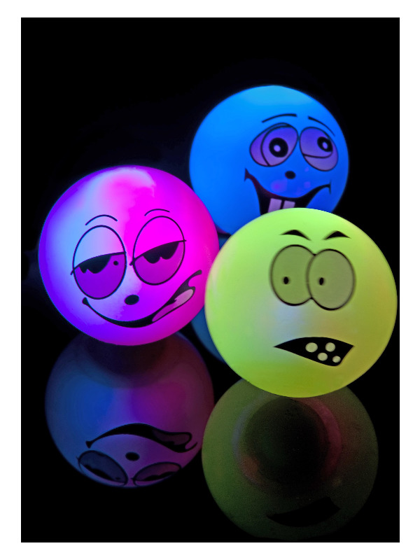 Zany Face Balls, Assorted Colours, Flashing and Bouncing, 12