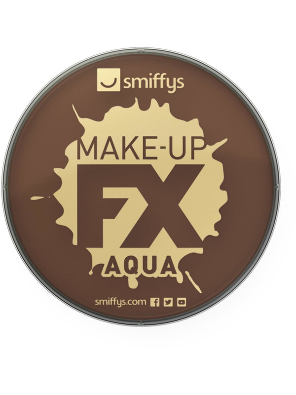 Smiffys Make-Up FX, Dark Brown, Aqua Face and Body Paint, 16ml, Water Based