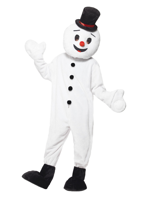 Snowman Mascot Costume, White, with Large Head, Bodysuit, Hat & Bootcovers