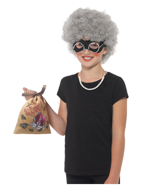 David Walliams Deluxe Gangsta Granny Instant Kit, Grey, with Wig, Eyemask, Bag, Pearl Necklace & Glasses