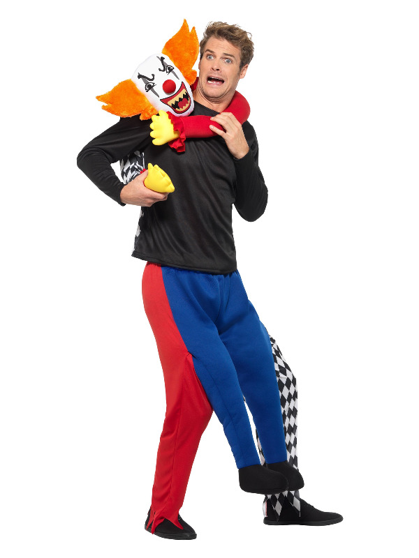 Piggyback Kidnap Clown Costume, Multi-Coloured, with One Piece Wraparound Suit with Mock Legs
