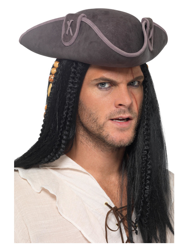 Tricorn Pirate Captain Hat, Grey